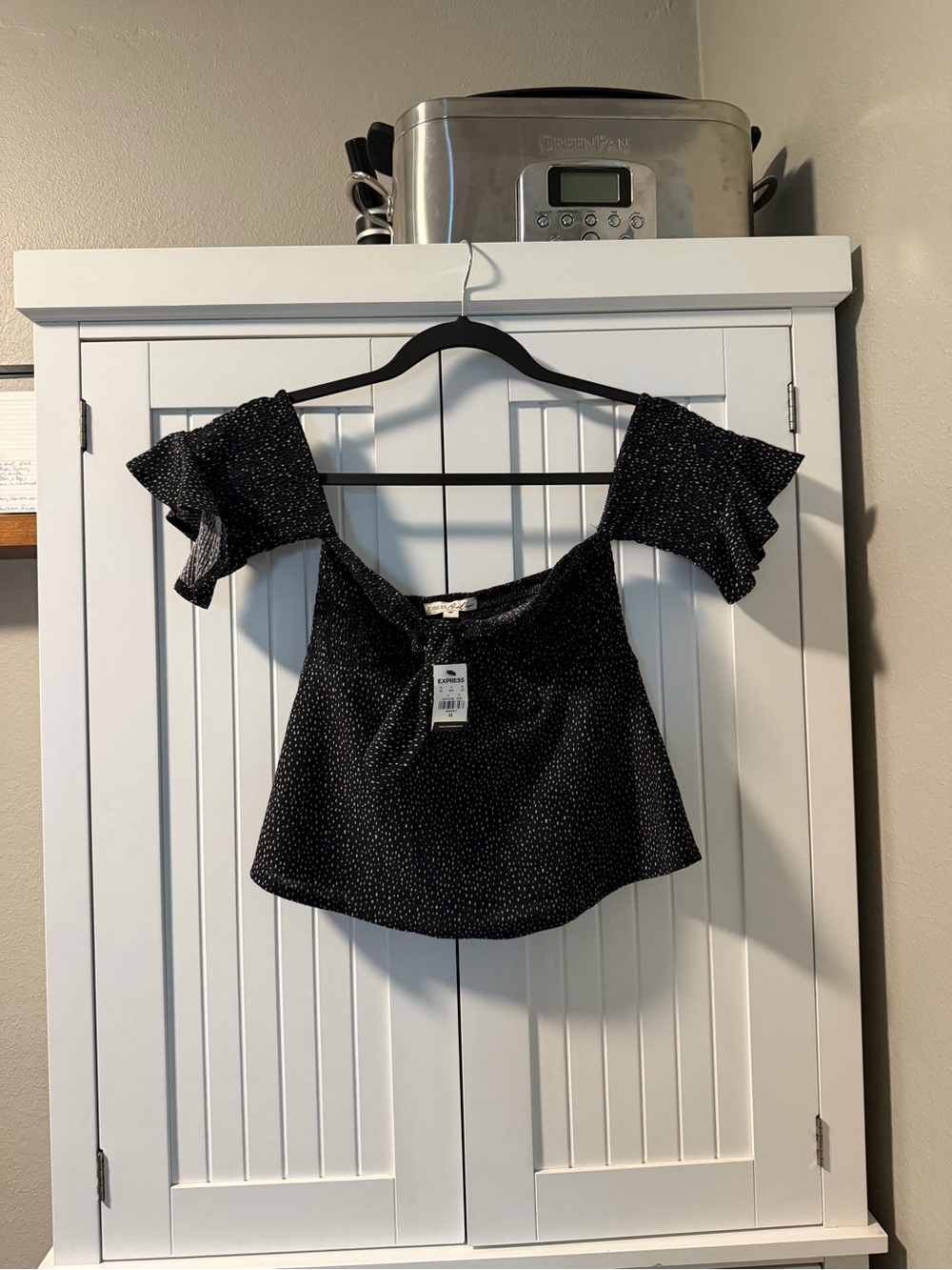 Women’s Black Dot Square-Neck Flutter Sleeve Top